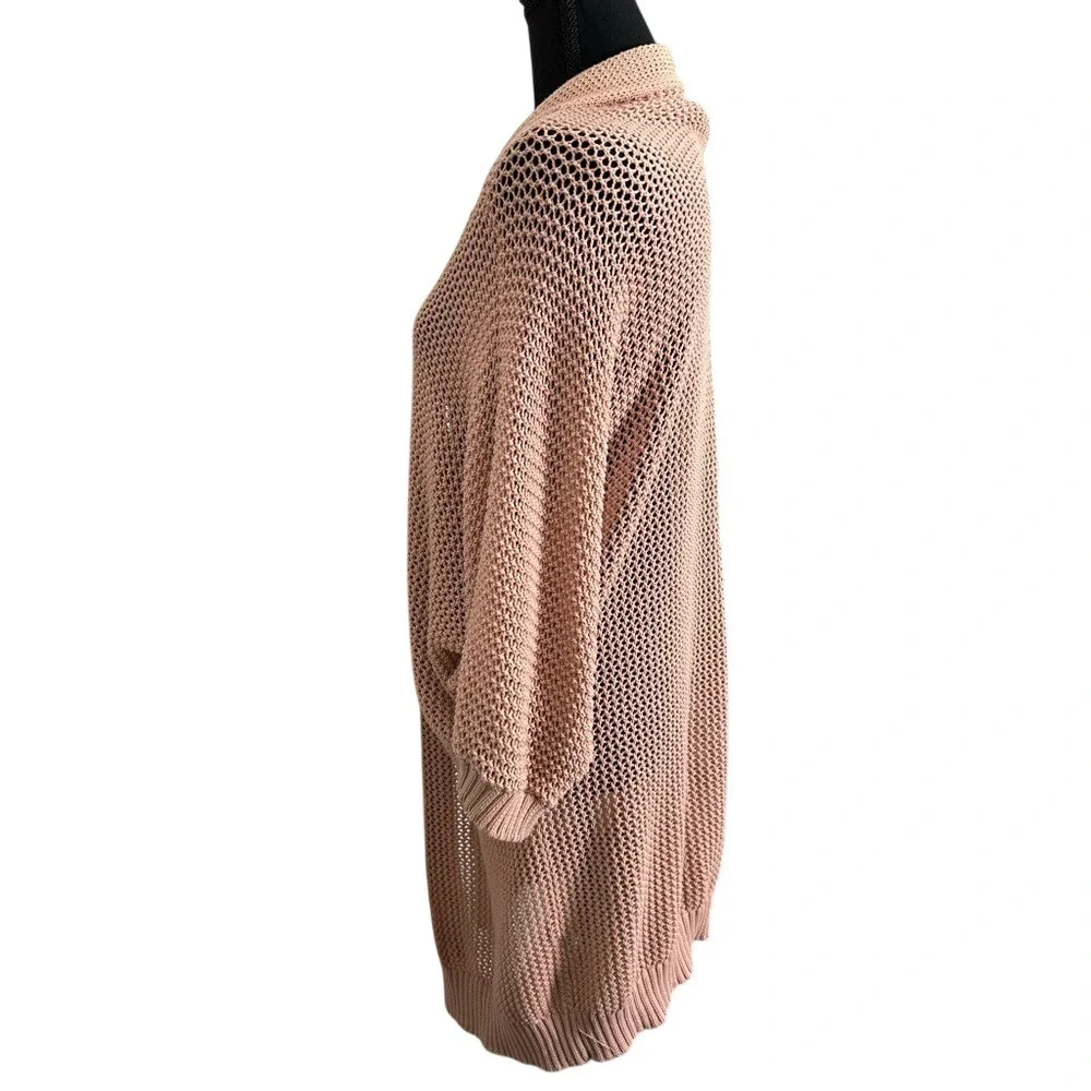 Forever 21 Women‎ Pink Open Knit Longline Cardigan Sweater Size Large Rose Mauve